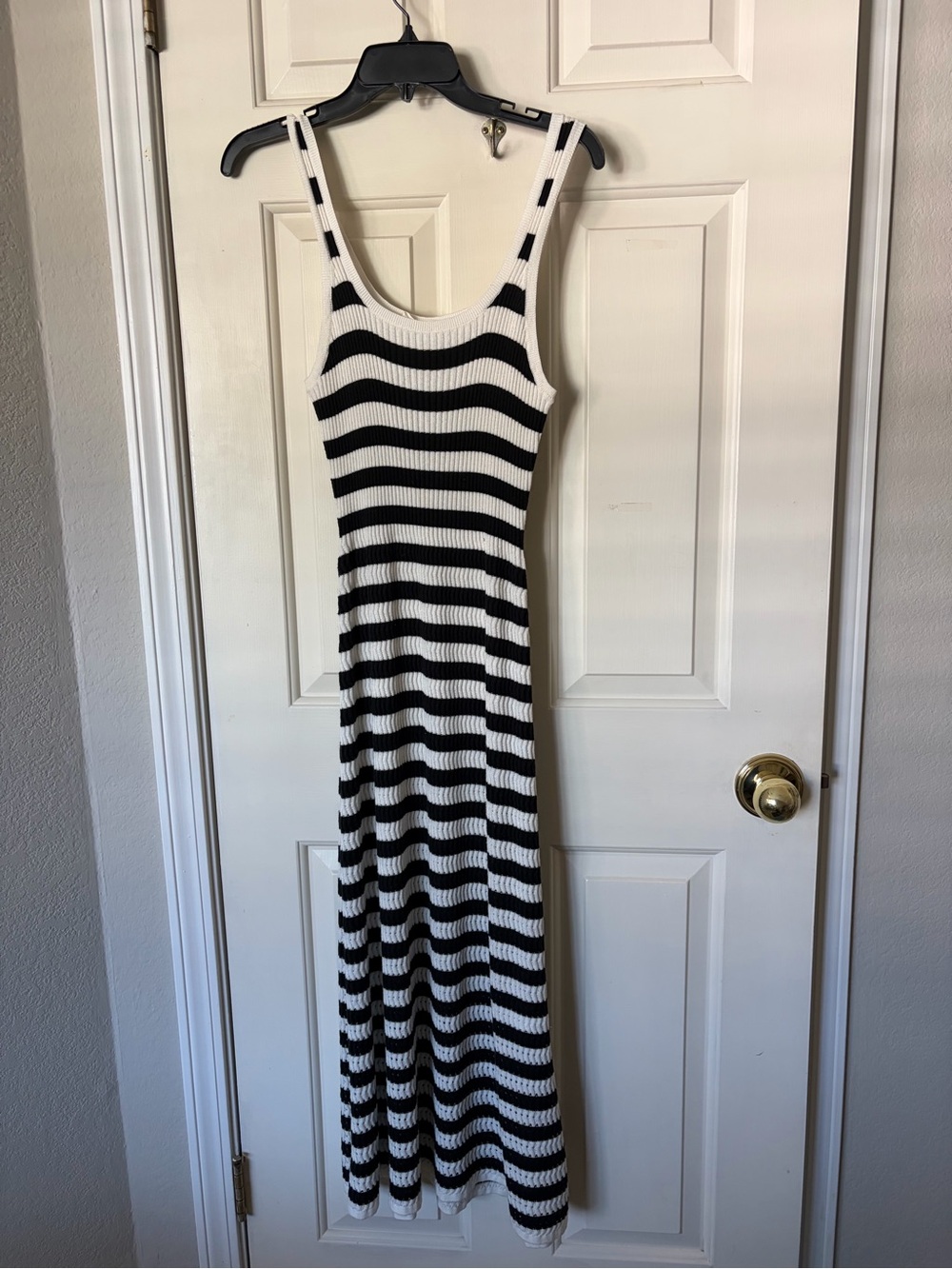 Everlane Black and White Striped Ribbed Maxi Dress